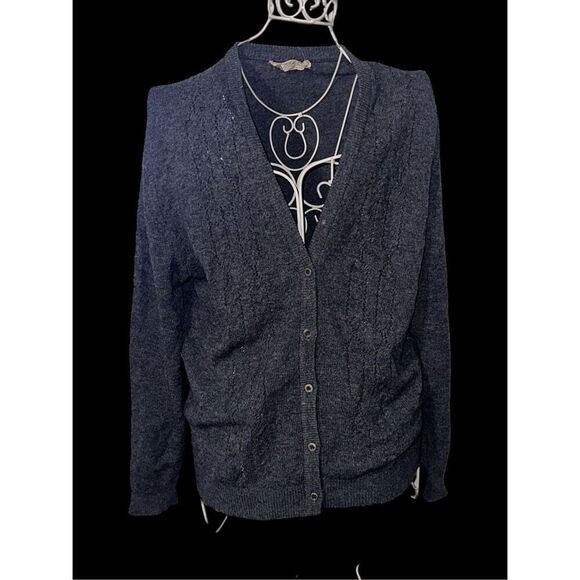 Vintage 70s Jaeger Grey Lambswool, Cashmere, and camel hair Cardigan Sweater Siz - Picture 1 of 10